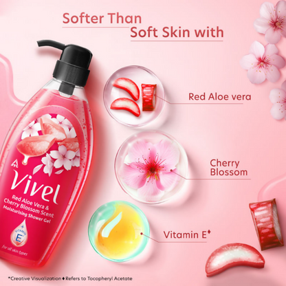Vivel Red Aloe Vera & Cherry Blossom Scent Moisturizing Shower Gel - Distacart