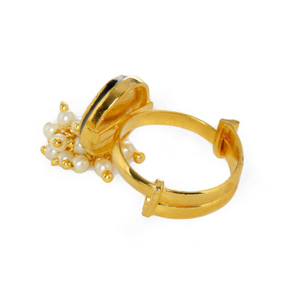 Kundan Ring with Pearls (Gold) - Ruby Raang - Distacart
