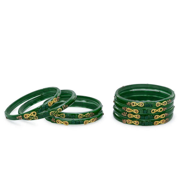 Afast Designer Fancy Party Bangle/ Kada Set, Green, Glass, Pack Of 8 - Distacart