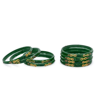 Afast Designer Fancy Party Bangle/ Kada Set, Green, Glass, Pack Of 8 - Distacart