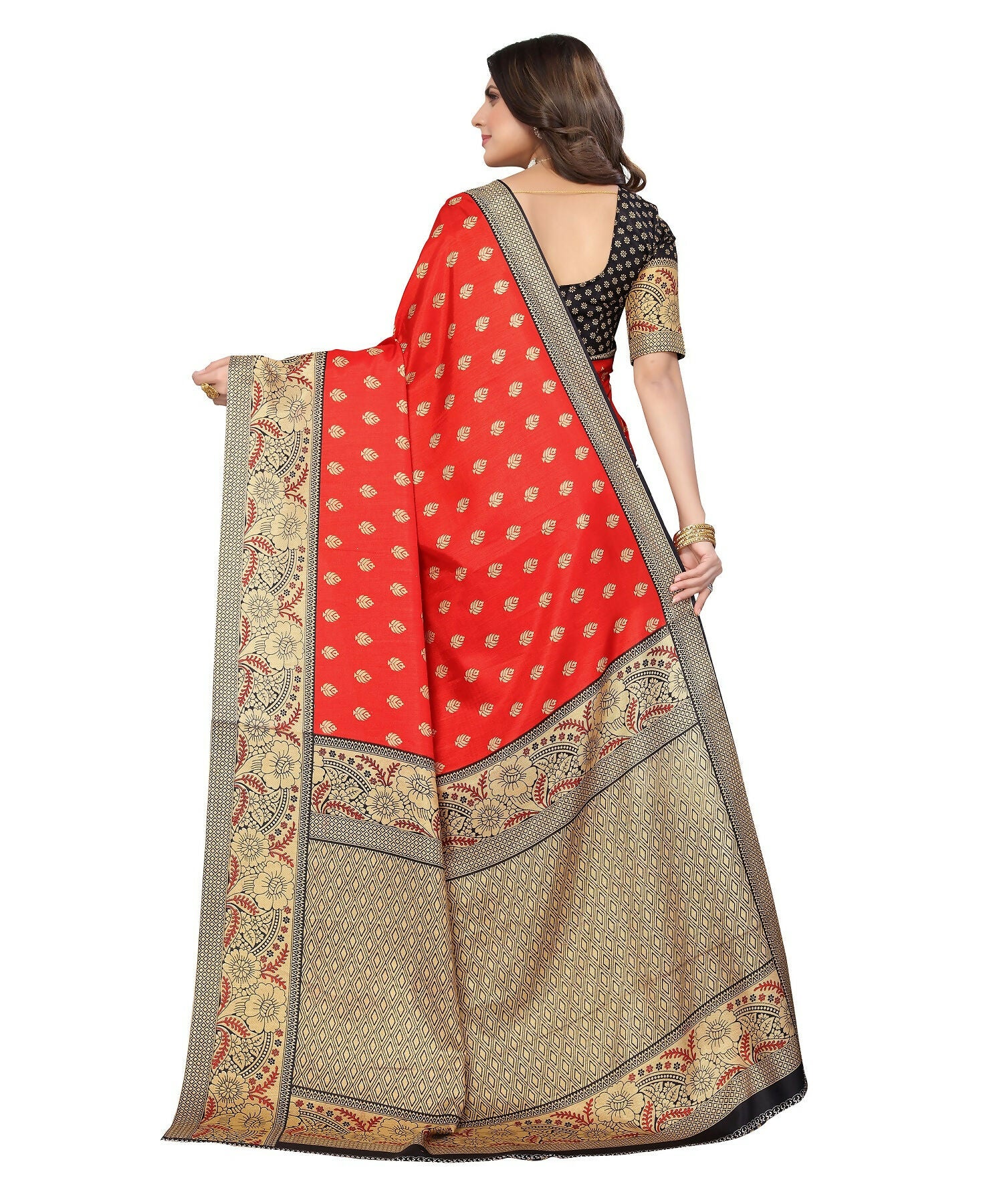 Vamika Red Printed Art Silk Saree - Distacart