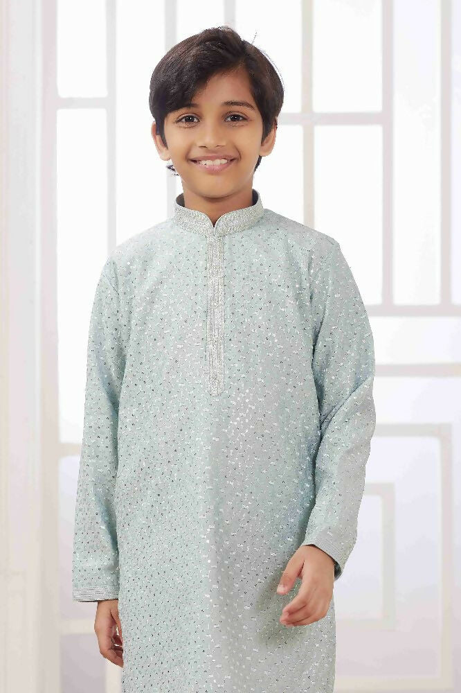 Raivat Ethnic Art Silk Embroidery Work Kids Kurta Pajama In Mint Green Colour - Distacart