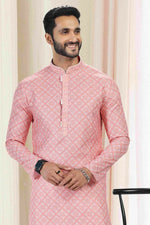Thumbnail for Raivat Ethnic Cotton Thread Work Kurta Pajama In Orange Colour - Dista