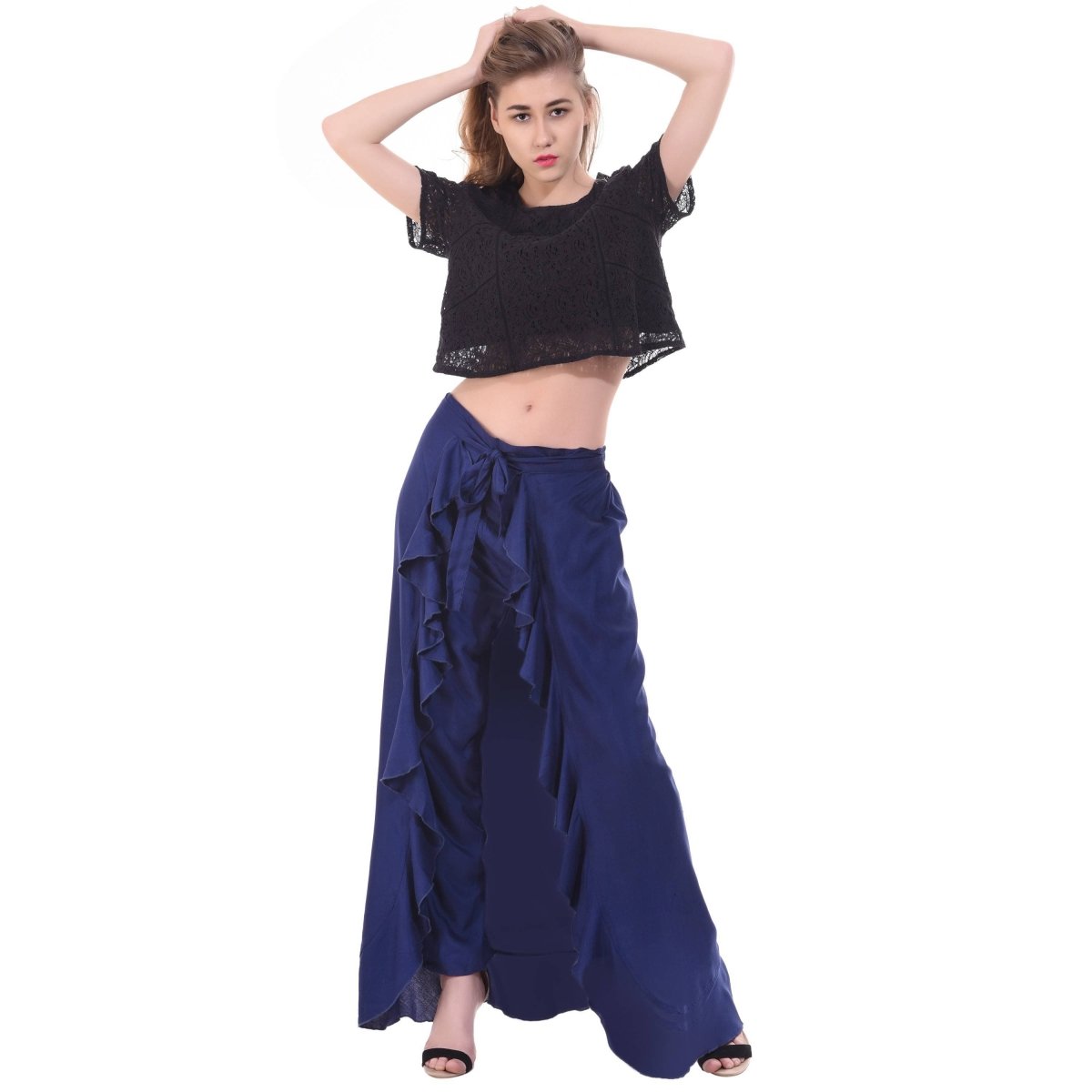 Asmaani Royal Blue Color Plain Ruffle Palazzo