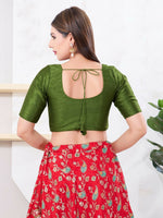 Thumbnail for Joban Fashion Mehendi-Green Dupion Silk Elbow Sleeveless Front Open Blouse