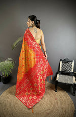 Thumbnail for Joban Fashion Yellow And Red Geometric Pattern Soft Silk Patola Saree - Distacart
