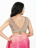 Thumbnail for Joban Fashion Cream Multi Georgette Padded Blouse With V Neck Sleeveless - Distacart