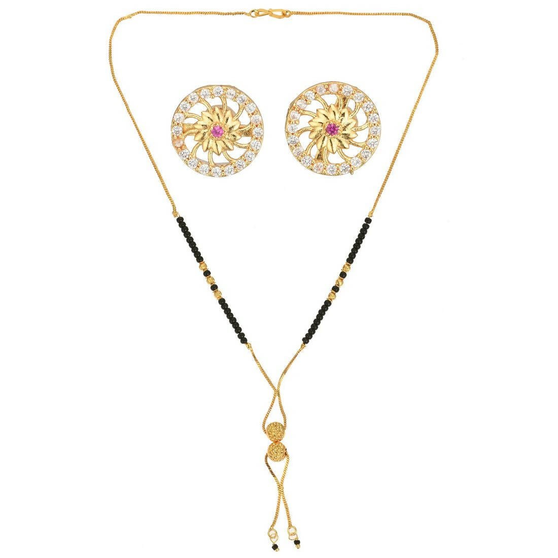 AanyaCentric Gold Plated Short Mangalsutra Set with Earrings - Distacart