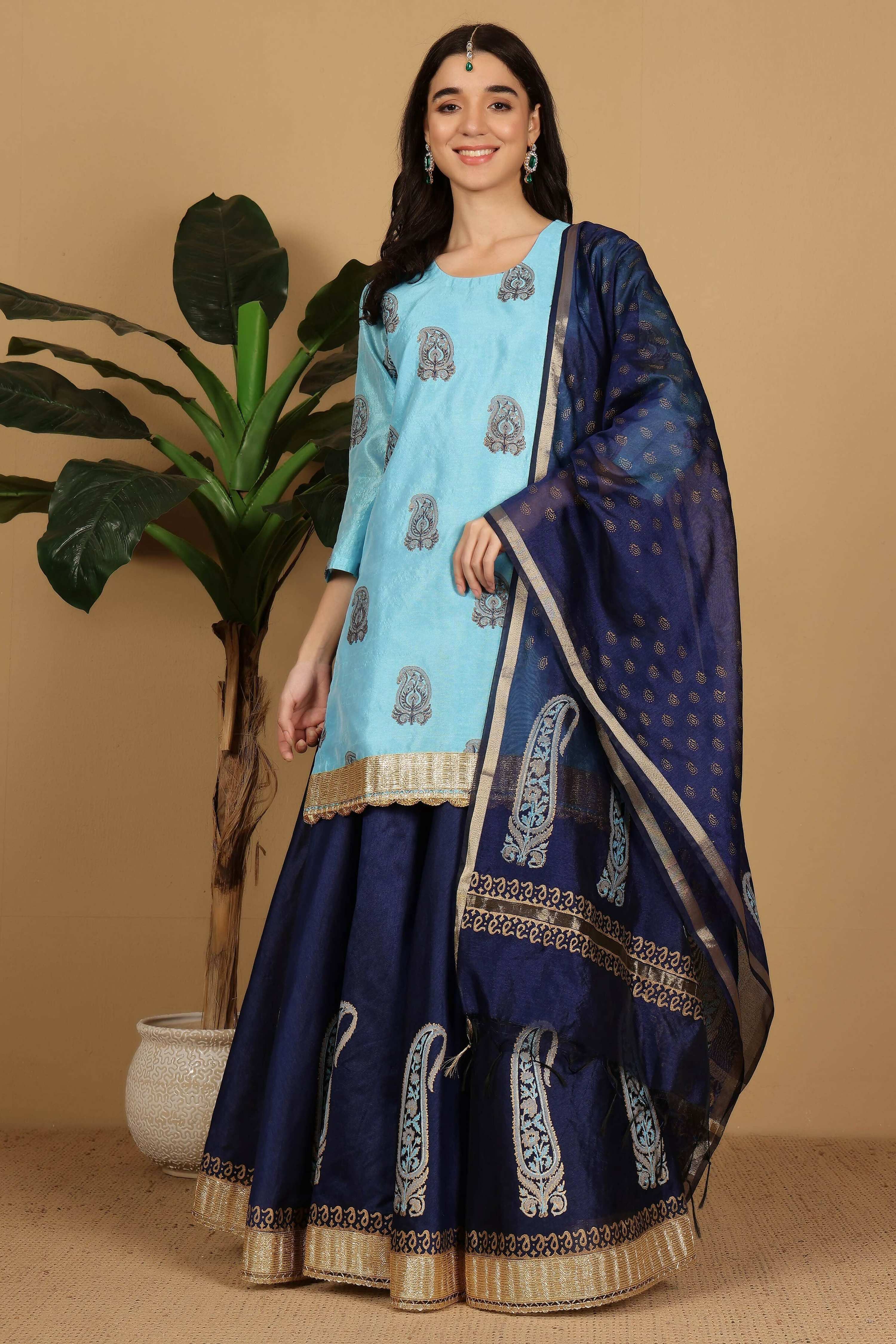 Joban Fashion Turquoise Silk Lehenga Set