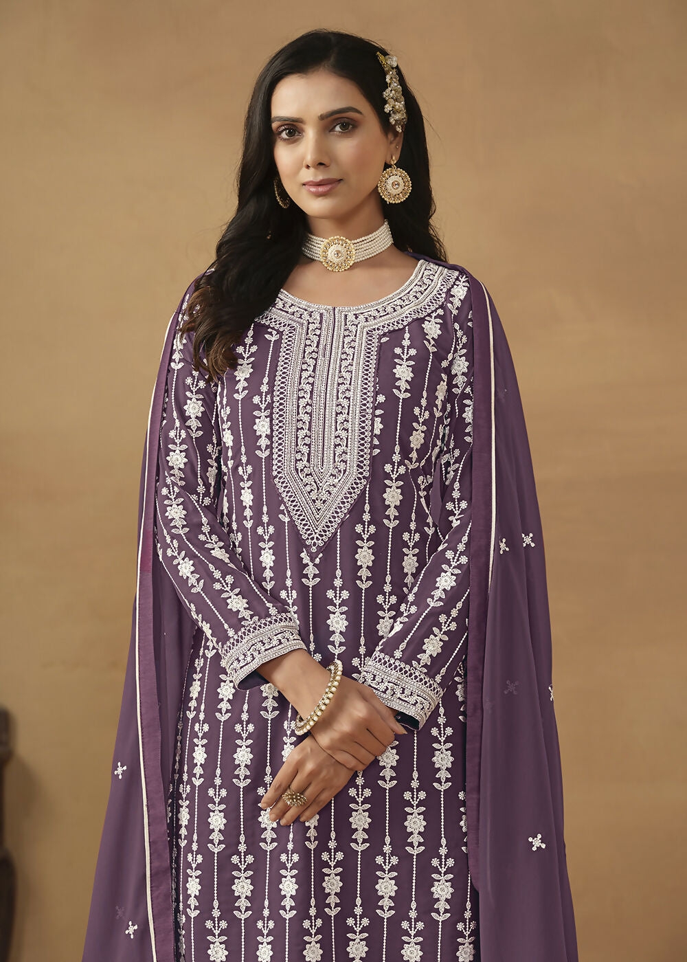 Radiant Purple Embroidered Wedding Festive Gharara Suit - Emponline - Distacart