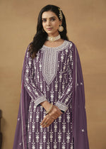 Thumbnail for Radiant Purple Embroidered Wedding Festive Gharara Suit - Emponline - Distacart