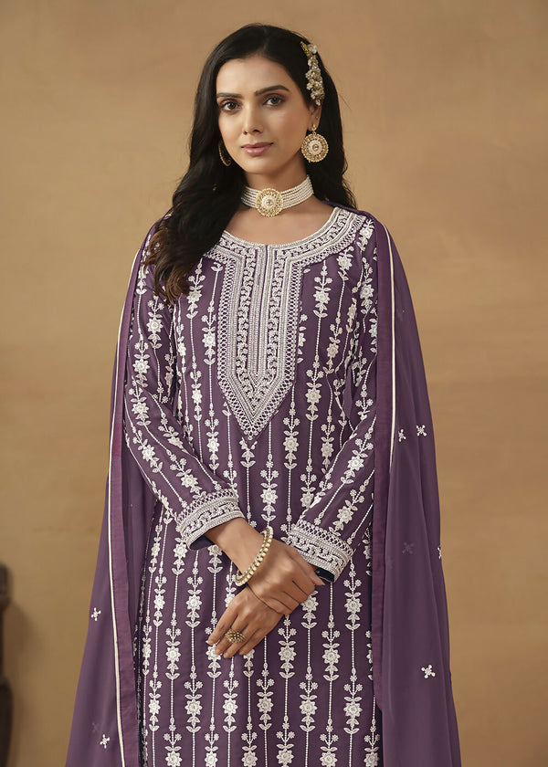 Radiant Purple Embroidered Wedding Festive Gharara Suit - Emponline - Distacart