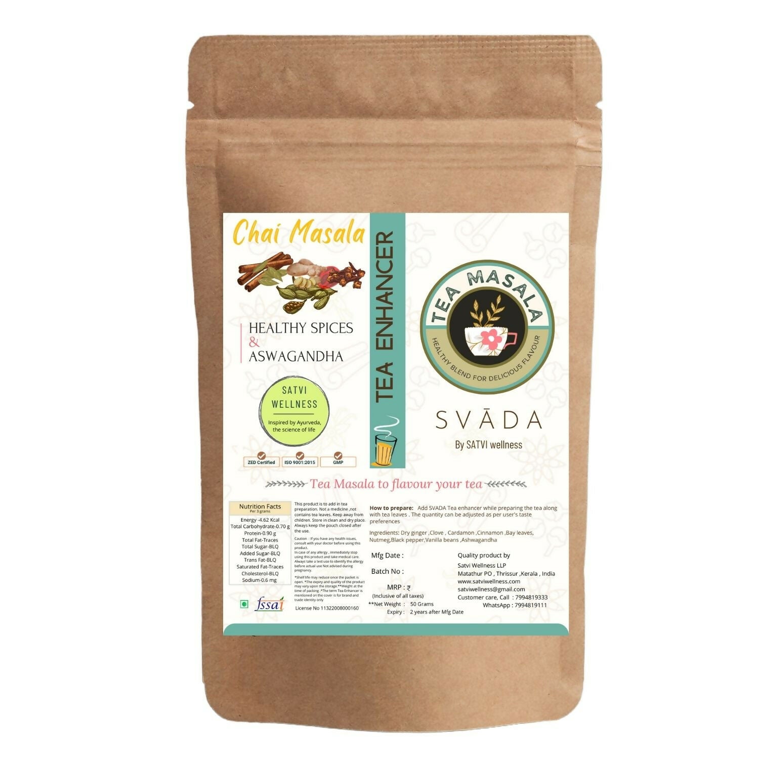 Satvi Wellness Tea masala with Ashwagandha | Ashwagandha tea mix | Satvi Tea enhancer - Distacart