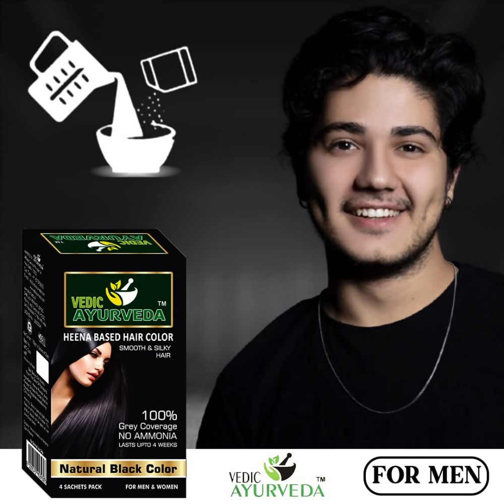 VedicAyurveda Natural Pure Henna Based Hair Color - Natural Black - Dista