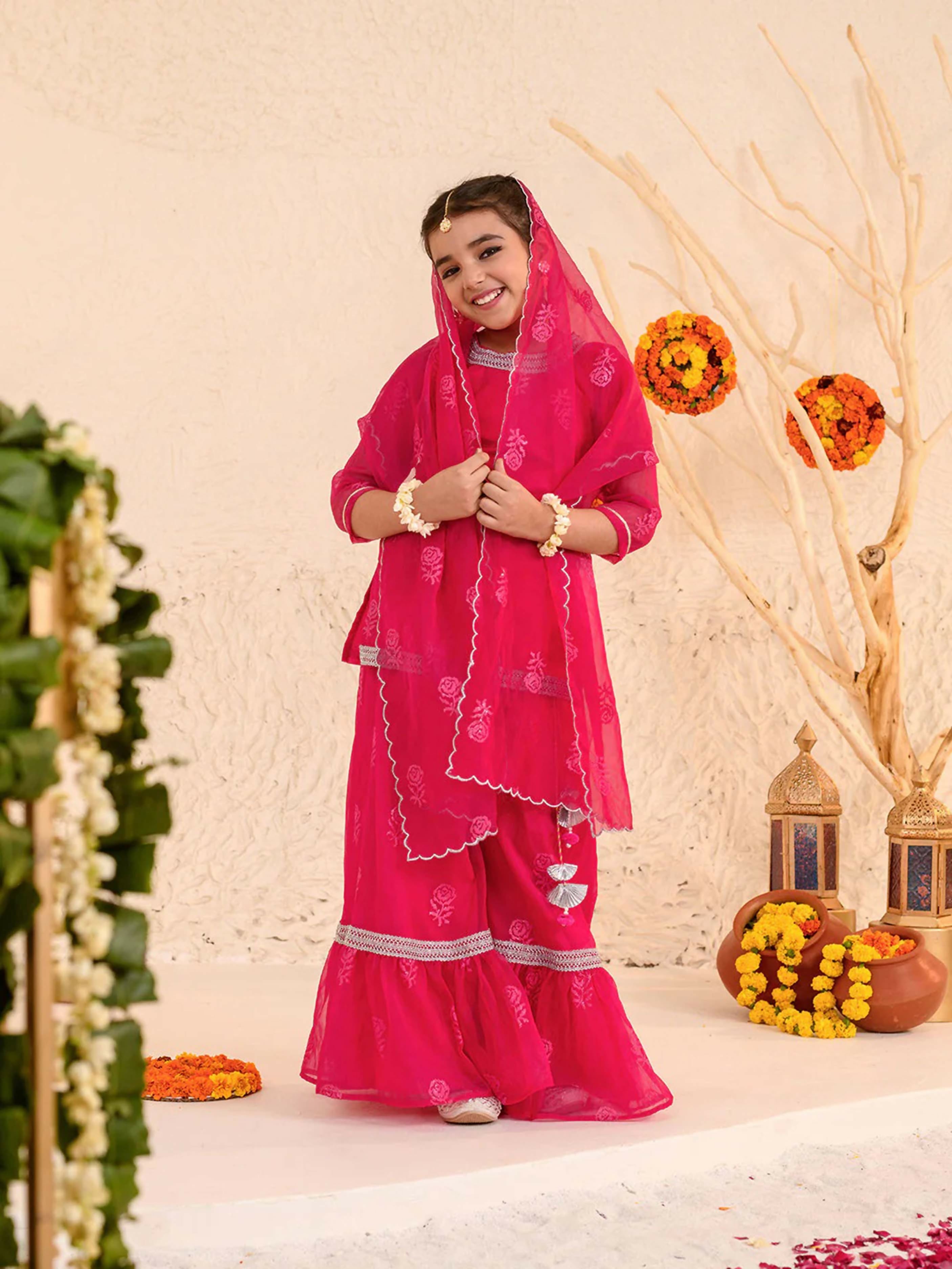 Joban Fashion Girl's Pink Color Sharara Set