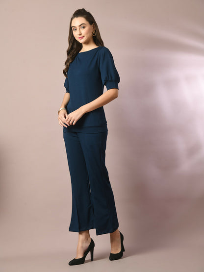 Myshka Women's Blue Solid Party Parallel Trousers - Distacart