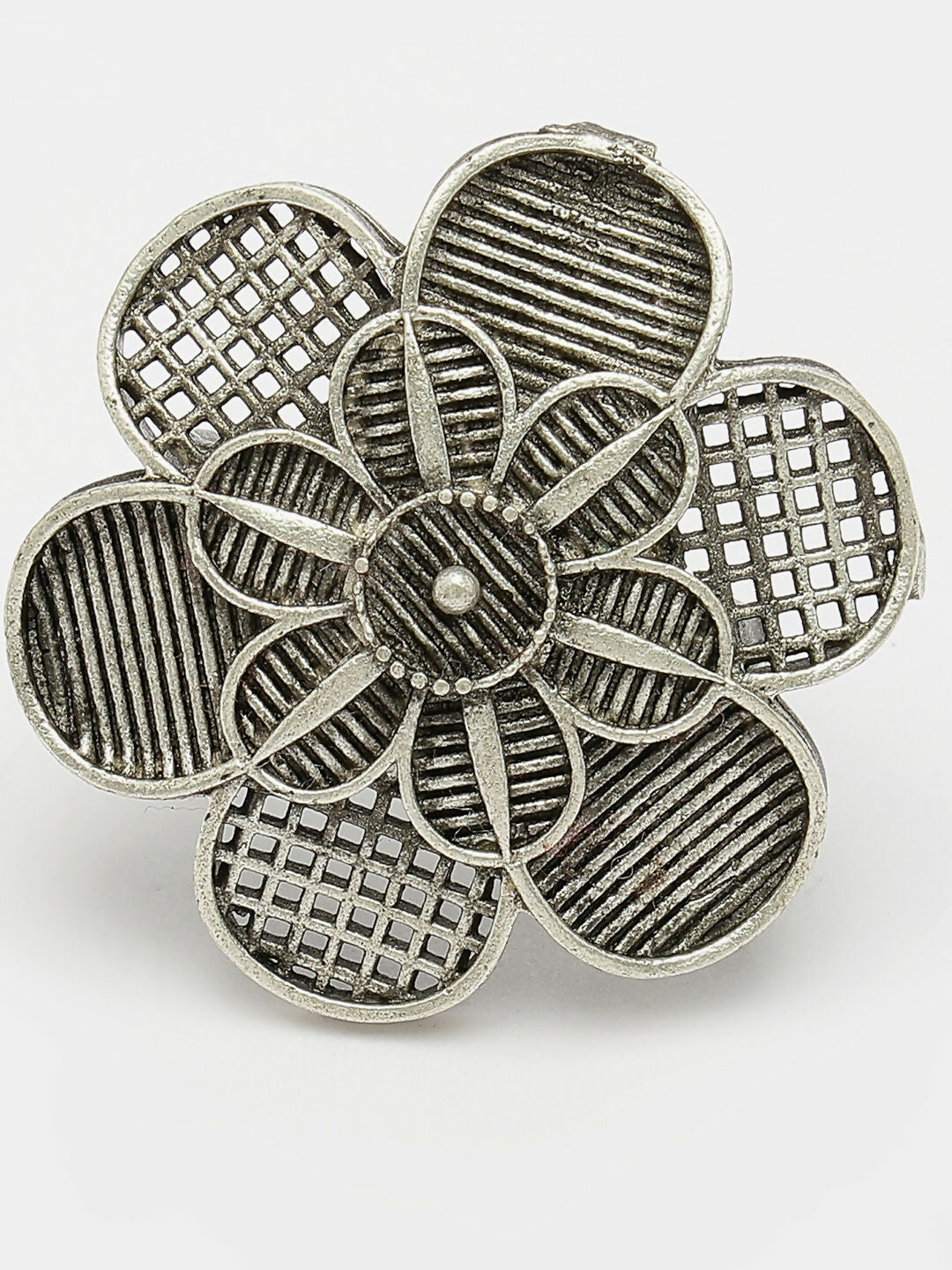 NVR Women's Silver-Toned Floral Shape Adjustable Finger Ring - Distacart