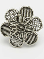 Thumbnail for NVR Women's Silver-Toned Floral Shape Adjustable Finger Ring - Distacart