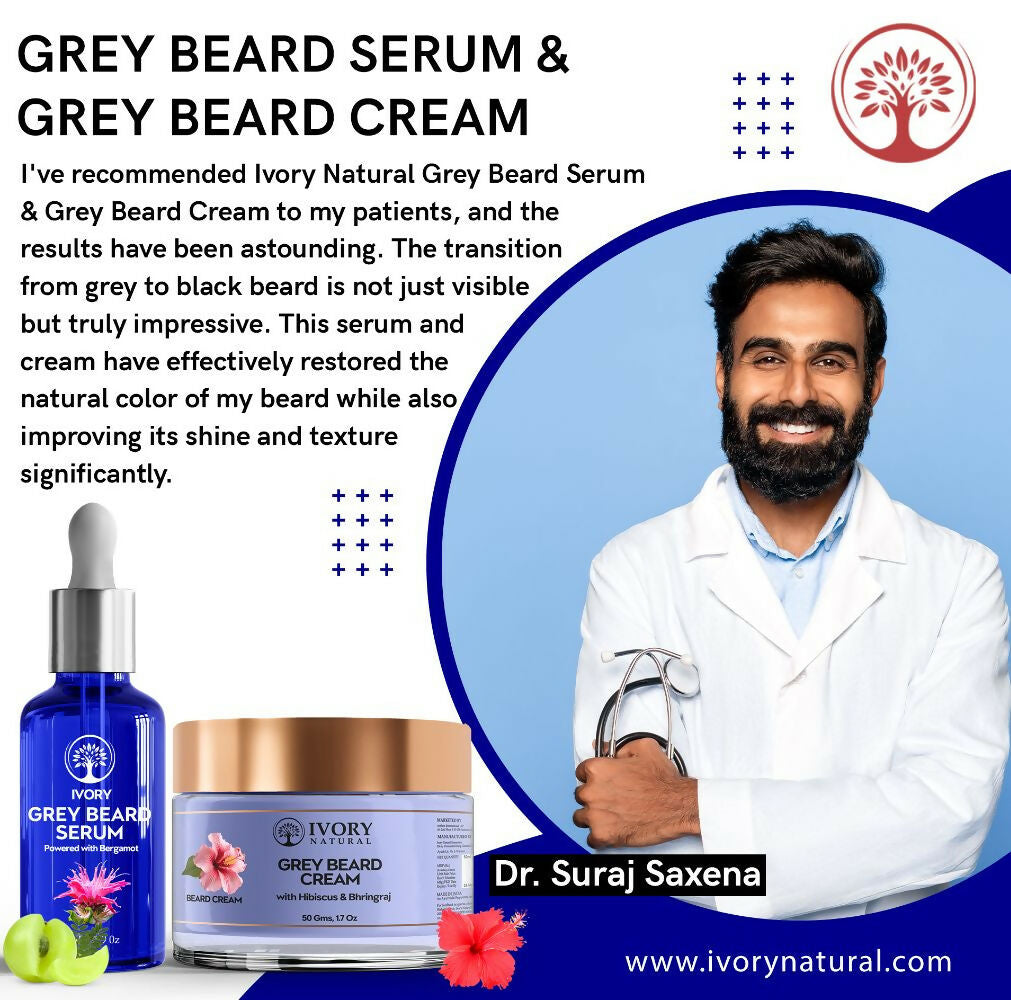 Ivory Natural Grey Combo For Beard - Serum & Cream For Rejuvenates Natural Beard Shade And Supports Natural Black Color - Distacart
