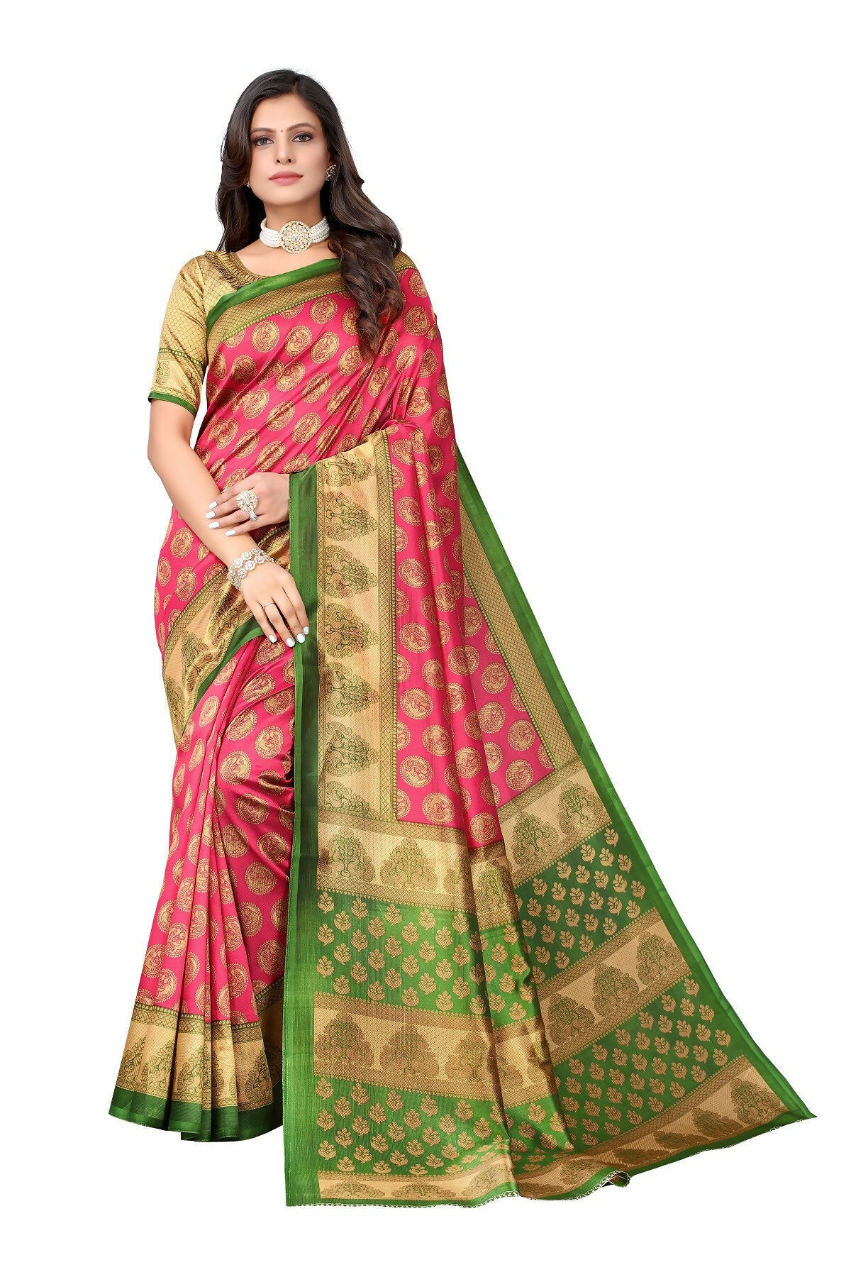 Vamika pink Printed Art Silk Saree - Distacart