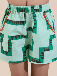 Thumbnail for Snakes and Ladders Girls Green Table Print Top and Shorts Sets from Siblings Collection - Distacart