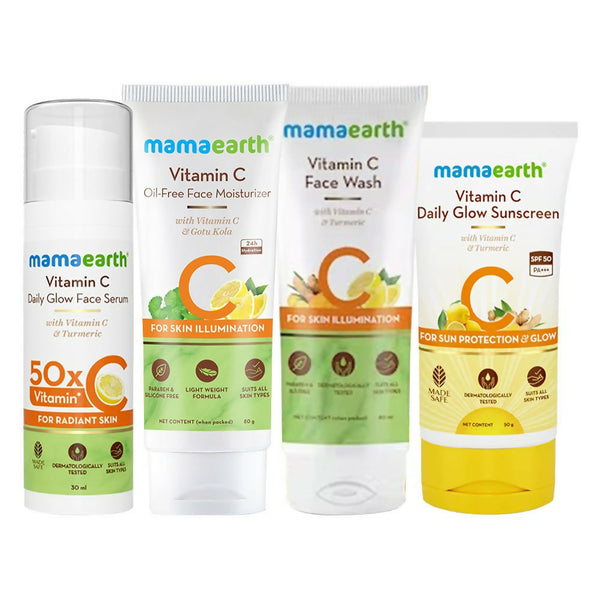 Mamaearth CSMS (Cleanser, Serum, Moisturizer, Sunscreen) Vitamin C Glow & Protect Regimen Combo - Distacart