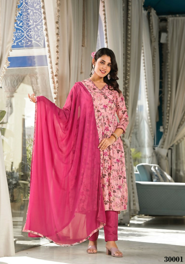 Designer Stylish Light Pink Rubi Silk Stitched Suit With Dupatta - Kiyara - Distacart