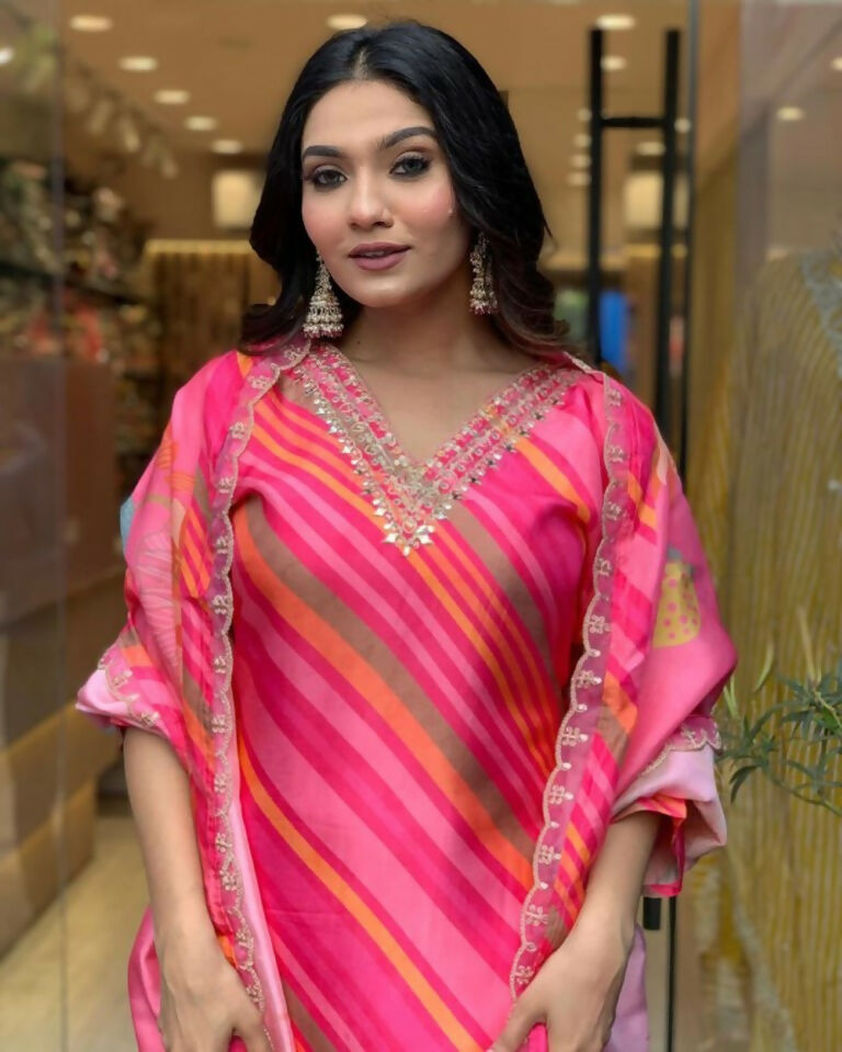 Partywear Designer Pure Russian Silk Pink Stitched Suit With Dupatta - Tanisha - Distacart