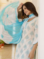 Thumbnail for Anouk White Floral Printed Pure Cotton Lace Straight Kurta with Trousers & Dupatta
