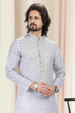 Thumbnail for Raivat Ethnic Cotton Thread Work Kurta Pajama In Grey Colour - Dista