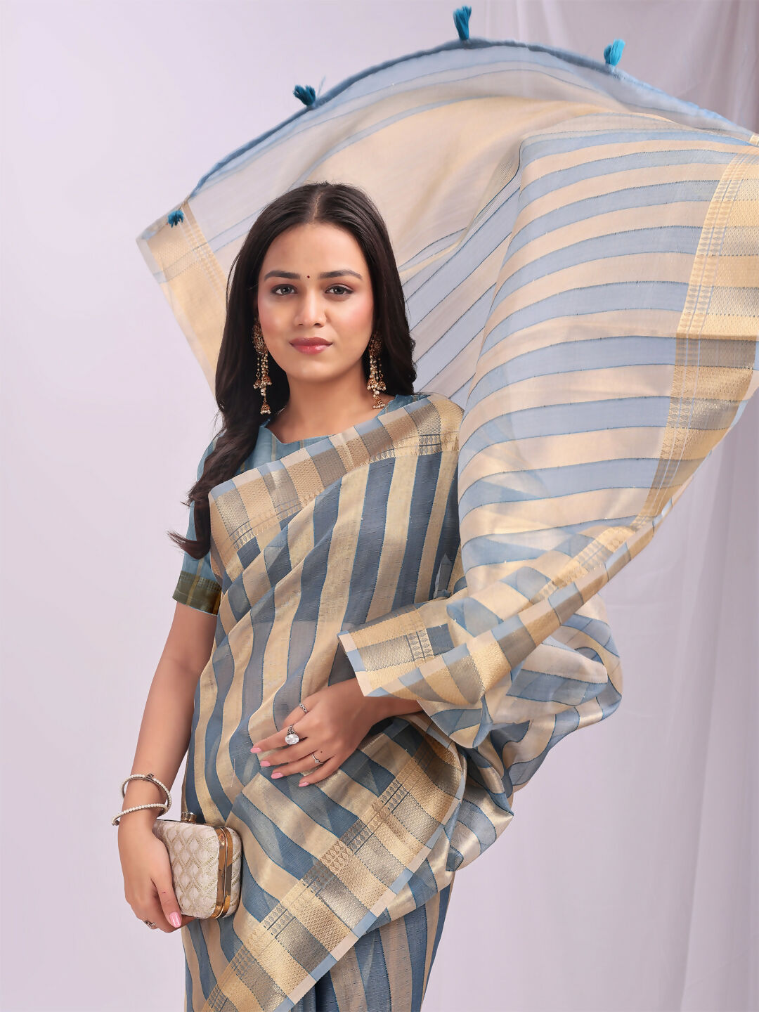 Astita Organza Sky Blue Saree