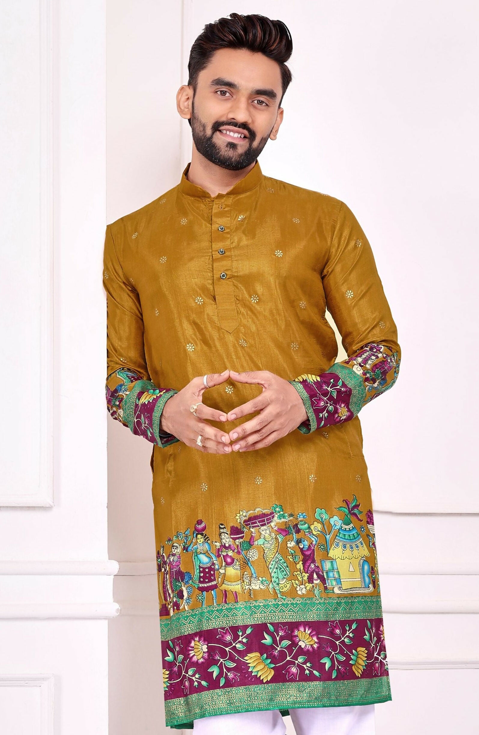 Anaita Mustard Dola Silk Straight Kurta With Foil Work - Distacart