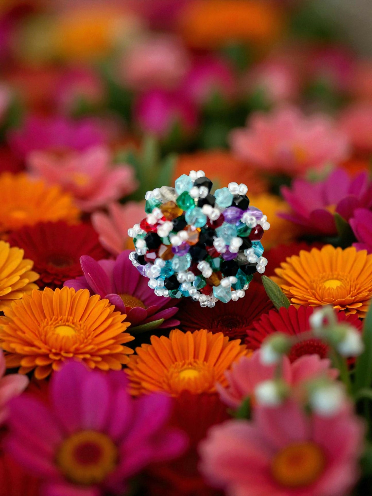 Inhanns Rang-E-Roshan Adjustable Ring – Handmade Crystal Statement Ring - Multicolor 1 - Distacart