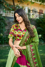 Thumbnail for Vastranavya Luxurious Tussar Silk Print With Foil Work Lehenga Choli - Pista - Distacart