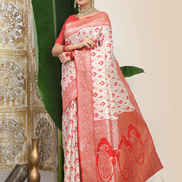Astita Linen Cotton Red & White Saree
