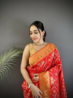 Thumbnail for Joban Fashion Red Geometric Pattern Soft Silk Patola Saree - Distacart