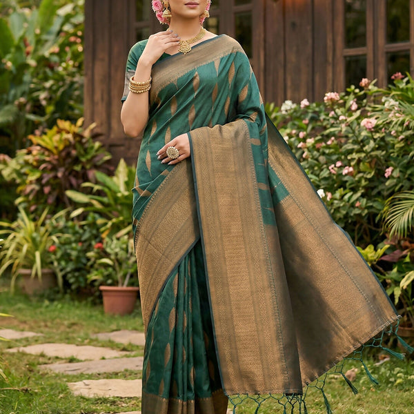 Shree Shyam Fashion Green Silk Blend Saree - Distacart