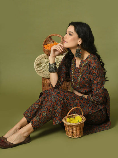 Myshka Women's Multi Printed Cotton Straight Party Kurta Set - Distacart