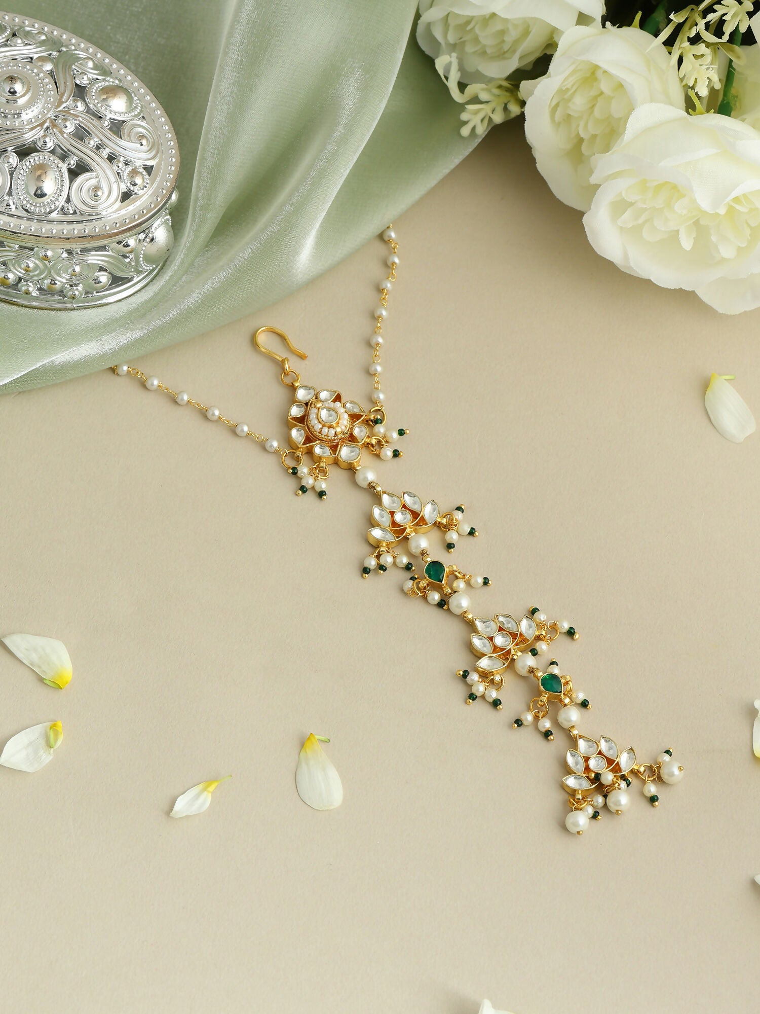 Ruby Raang Kundan And Pearl Hair Accessory - Distacart