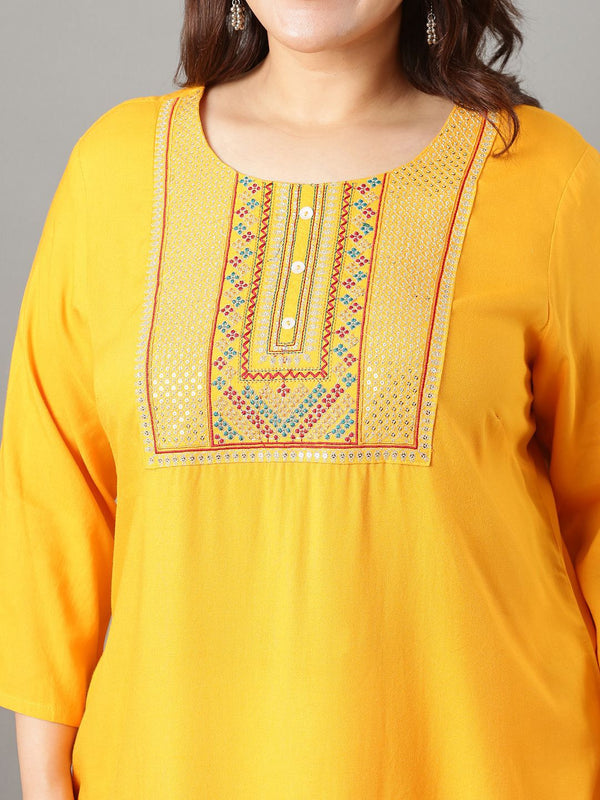 Sztori Floral Embroidered Yoke Design Sequined Straight Kurta