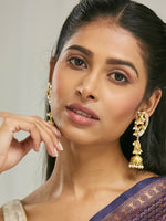 Thumbnail for Nuyug 22K Gold-Plated Elegant Kundan Stone Studded & Pearl Drops Mini Jhumki Dangler Earrings