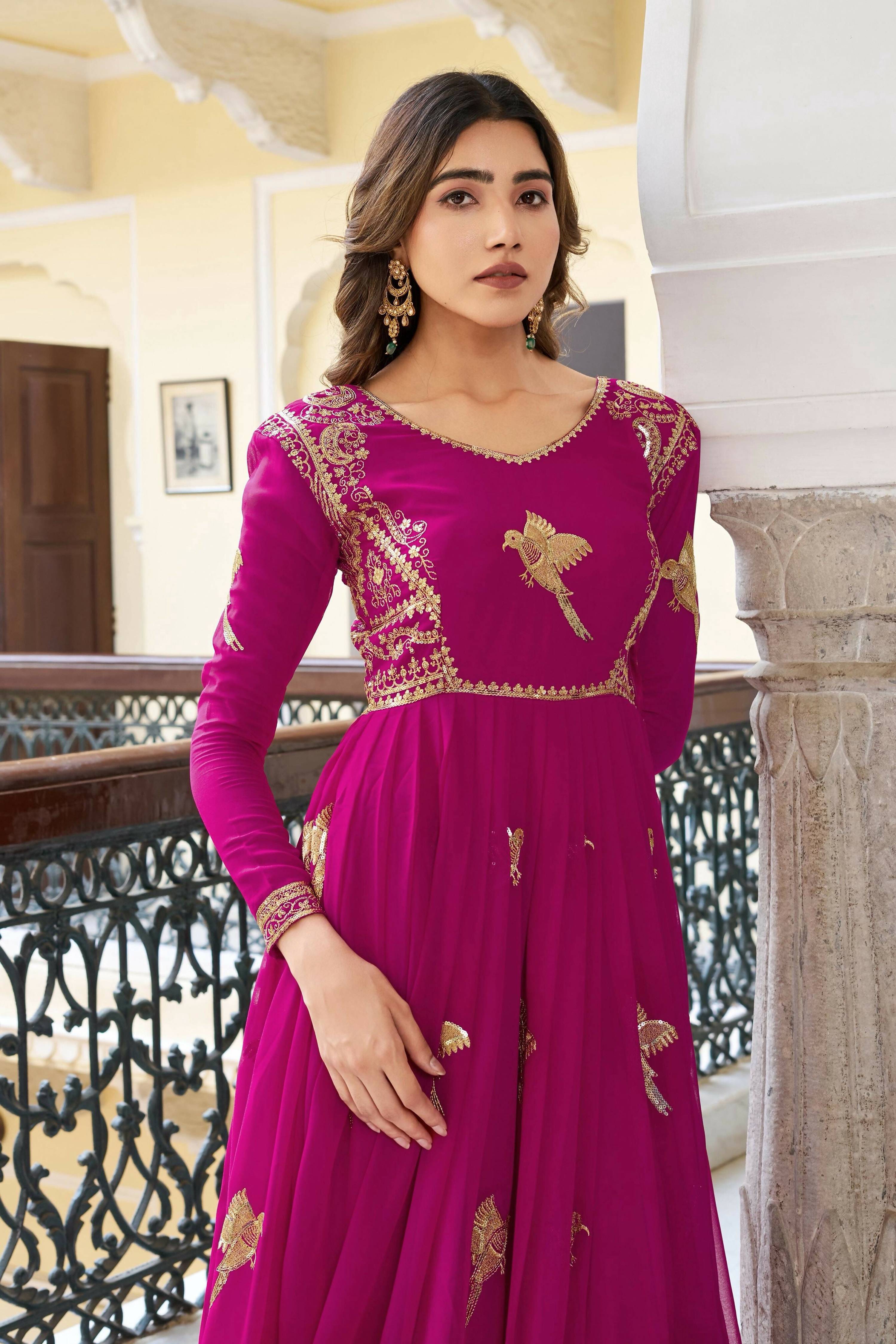 Joban Fashion pink Kurta set with Pant Georgette Thread with Sequins work