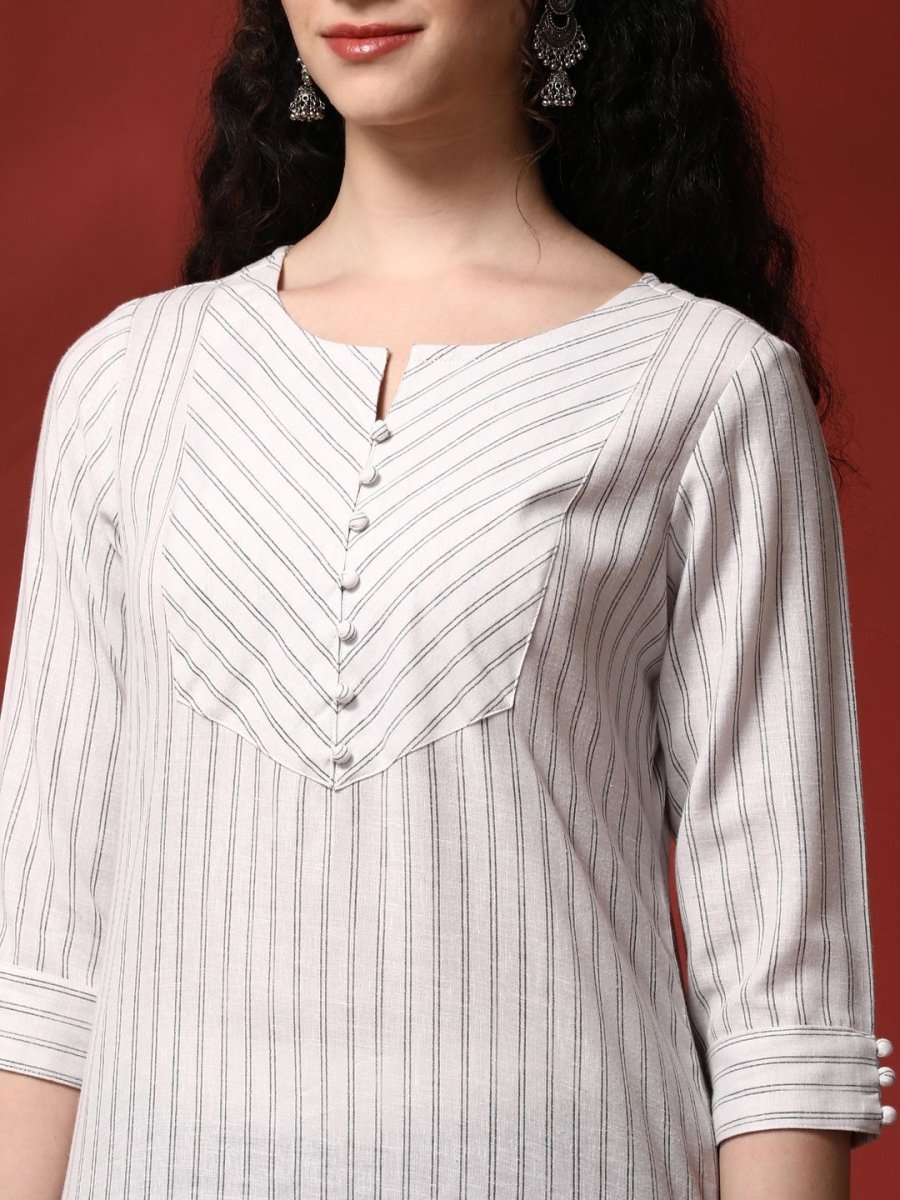 Anouk Striped Notch Neck Pure Cotton Straight Kurta - Distacart