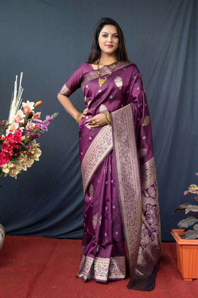 Jyoti Fashion Women's Wine Paithani Silk Zari Woven Saree with Blouse - Distacart