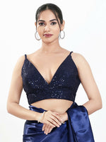 Thumbnail for Joban Fashion Navy Blue Sequin Padded Blouse With V Neck Sleeveless - Distacart