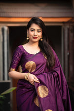 Thumbnail for Purple Silk Woven Saree with Unstitched Blouse - Hiral Fashion - Distacart