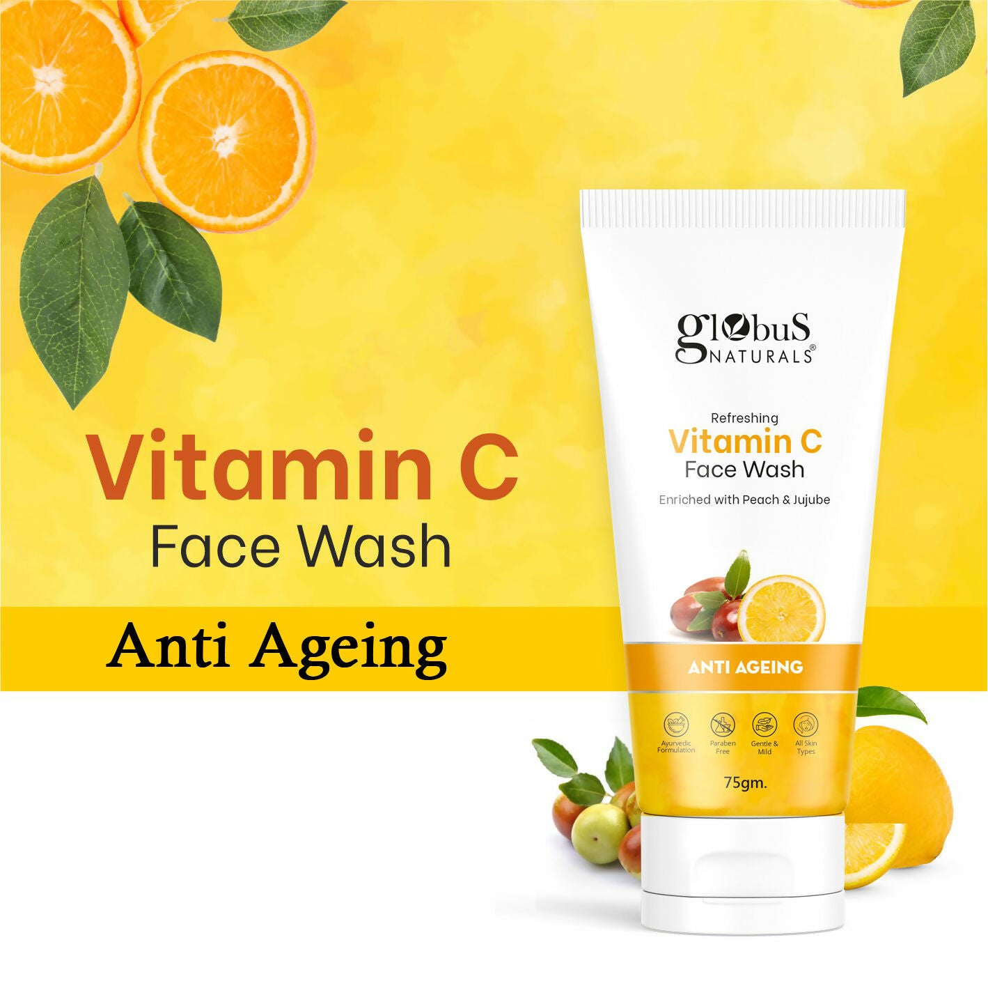 Globus Naturals Anti Ageing Globus Naturals Anti-Ageing Skin Brightening Vitamin C Face Wash