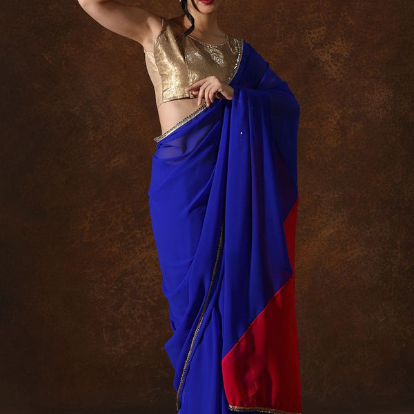 Mitera Women Colourblocked Mirror Work Pure Georgette Saree - Distacart