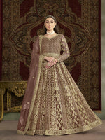 Thumbnail for Anaita Coffee Embroidered Net Anarkali Suit - Distacart