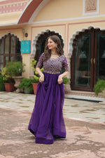 Thumbnail for Joban Fashion Purple Georgette Sequence Embroidery Work Gown